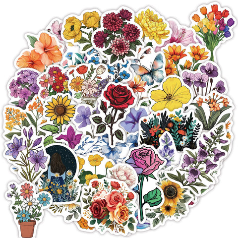 100 Pcs Flower Stickers Aesthetic Floral Stickers, Cute Stickers Flower Decor Flower Party Gifts for kids Girls Women, Waterproof Stickers for Water Bottle Laptop Scrapbook