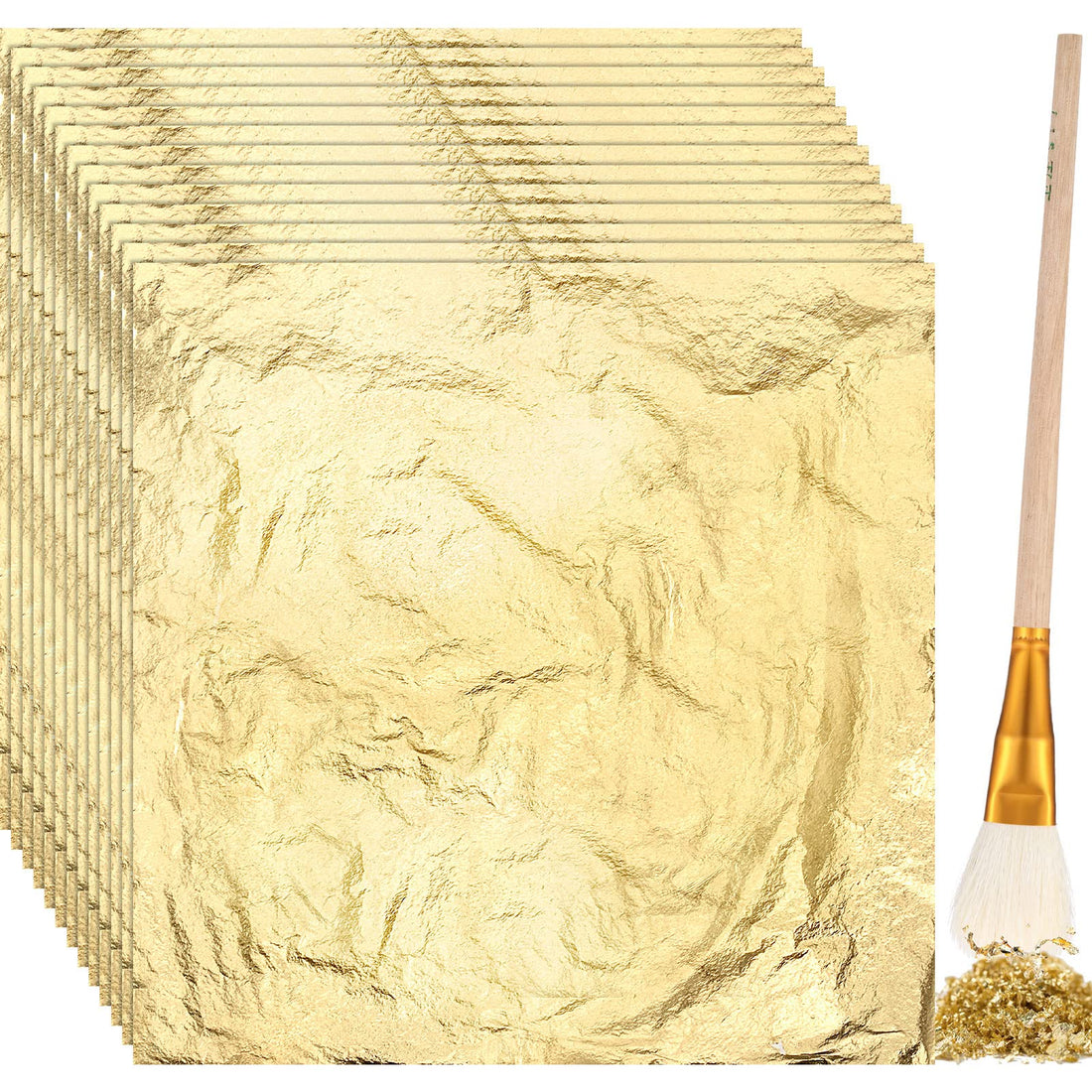 Cunhill 100 Pcs Gold Leaf Sheets for Art Foil Paper Art Foil Sheets Gilding Brush Thin Leaf Paper Craft for Painting Gilding Crafting Decoration,5.5 x 5.5 Inches(Gold)