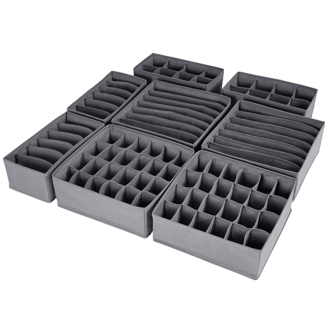 8 Set Drawer Underwear Organizer Divider Fabric Foldable Dresser Storage Basket Organizers and Storage Bins for Storing Bra Ties Lingerie Undies Sock Panty Belts Clothes Scarves (8 Pack Grey)