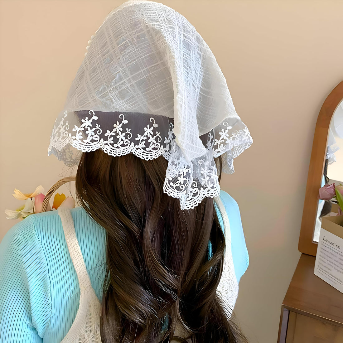 Head Scarf - French-Inspired Lace Hair Bandana with Triangle Design for Teen Girls and Women, Lightweight, Non-Slip, and Perfect for Daily Outfits or Outdoor Fashion Expressions