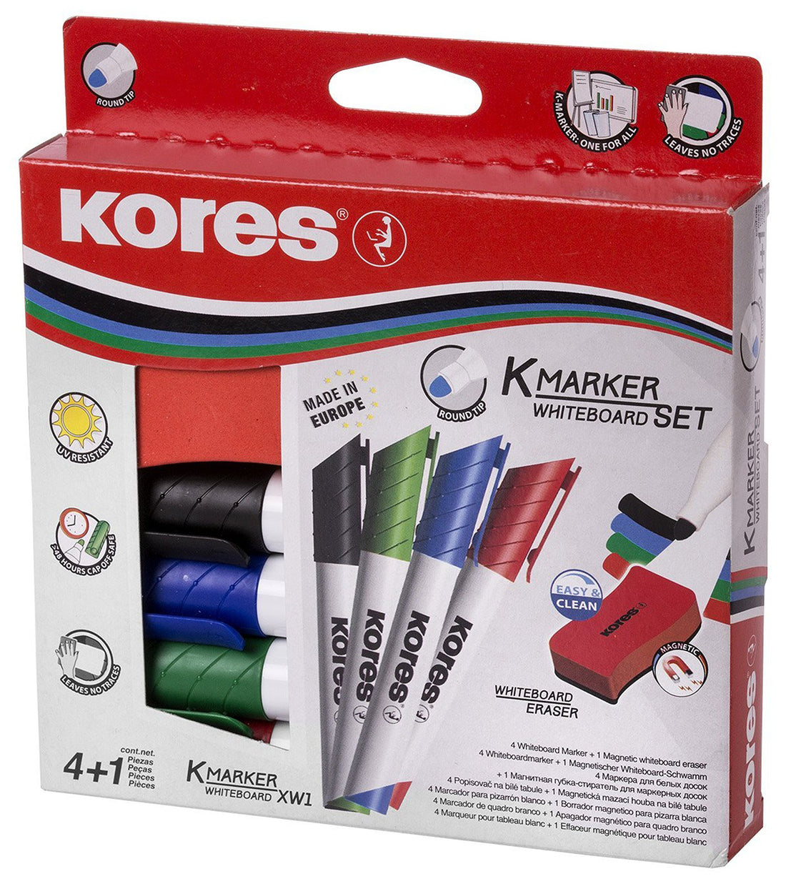 Kores k-marker whiteboard set 4 colors chisel+ eraser board 20865 (1 piece)