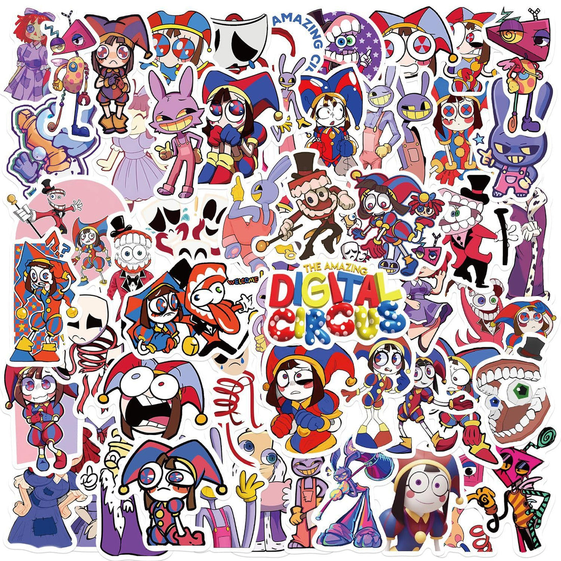 The Amazing Digital Circus Stickers Set 52 Pieces for Water Bottle, Skateboard, Laptop, Phone, Journaling, Vinyl Stickers for Kids, Toddlers, Teens, Adults
