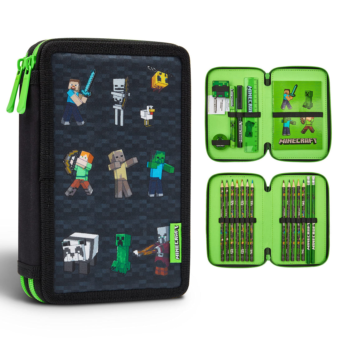 Minecraft School Pencil Case – Filled Pencil Case with Compartments with School Supplies, Pencil Case, Children's Boy's School Bag, Goodies, Official Gamer Accessories