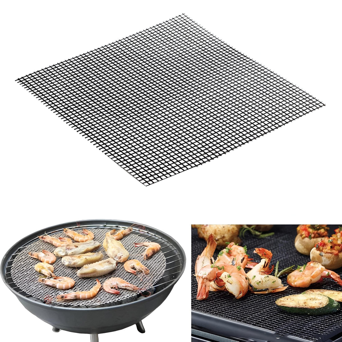 Mesh Grill Mat - Reusable Non-Stick BBQ Grill Mat for Cooking Meat, Vegetables, Baking, Perfect for Outdoor Grilling, 40 x 33 cm