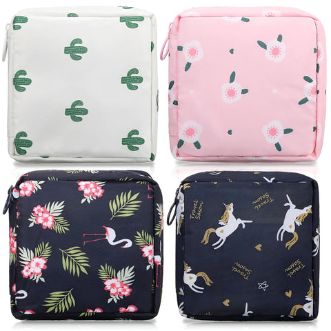 Handheld sanitary napkin storage bag with zipper, designed for women and teens to organize menstrual products in a stylish and portable way. Shape Random (4pcs)