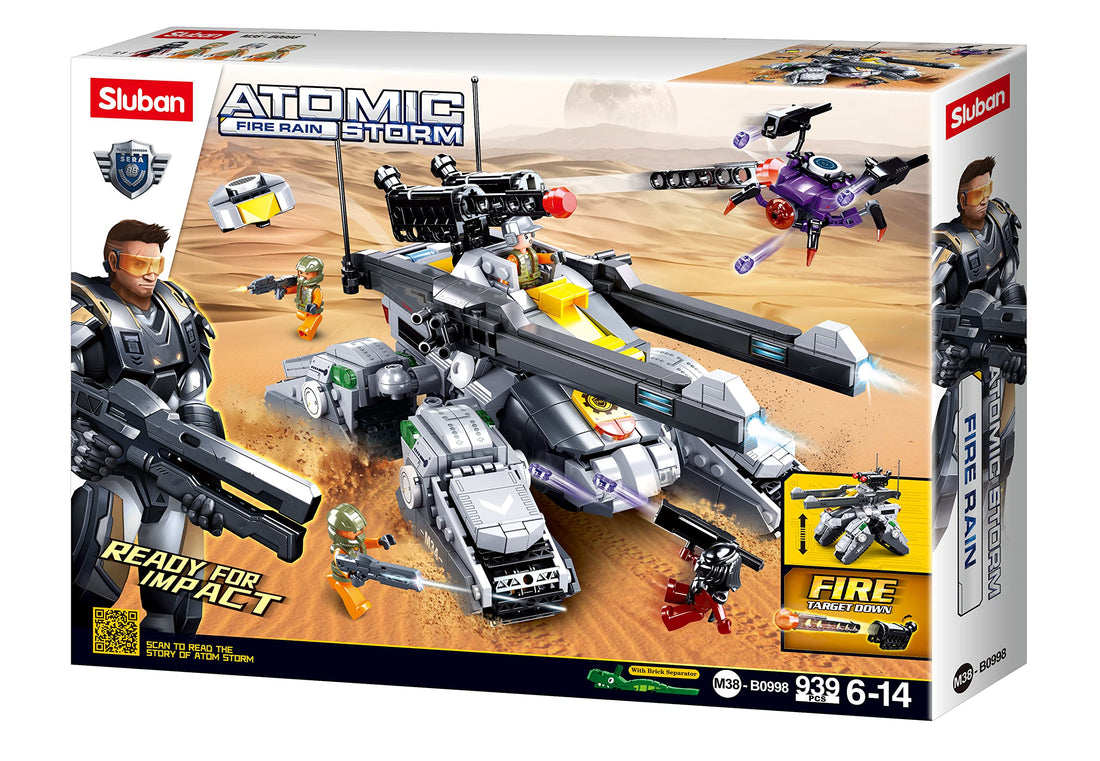 Sluban Tide of Iron Atomic Storm (Fire Rain)-Tide of Iron (939pcs) boy toys, girl toys, birthday gift, Christmas gift, growth, fun, for kids.