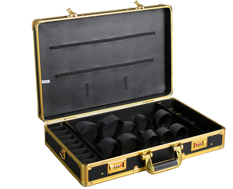 Barber Case Hair Kit Tool Box Organizer Gold, Beauty Box with Portable Handle and Secure Numlock, Aluminum Frame and Reinforced Fillet 21" x 13" x 4.5"