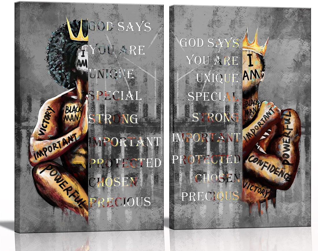2 Pieces Framed African American Wall Art Man Inspirational Quotes Black King Wall Decor Men Poster Print Picture Painting Artwork for Living Room Bedroom Bathroom Office Home Decor Ready to Hang
