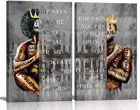 2 Pieces Framed African American Wall Art Man Inspirational Quotes Black King Wall Decor Men Poster Print Picture Painting Artwork for Living Room Bedroom Bathroom Office Home Decor Ready to Hang