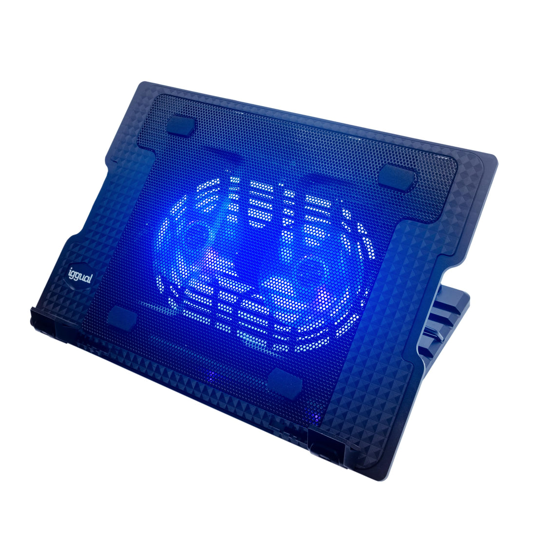 iggual – Portable Cooler Base up to 17" with 2 Quiet Fans, Adjustable and Non-Slip Base with 4 Heights and Blue LED Light, Includes USB-A Cable (RP2V17A)
