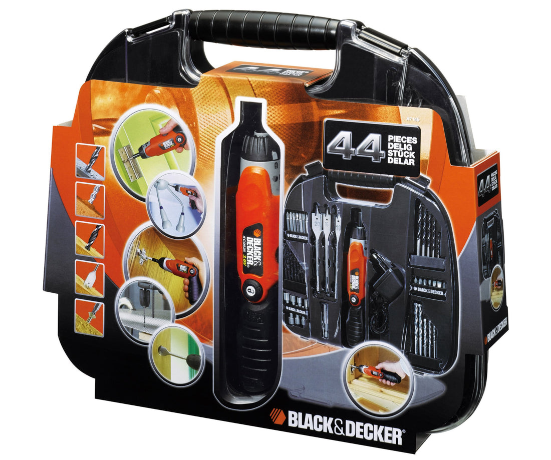 Black & Decker Cordless Screwdriver 3.6V With 44 Pieces Accessories Set, Orange/Black - A7145-GB