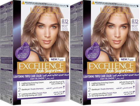 L’Oréal Paris L'Oréal Paris Excellence Hair Dye with Purple Shampoo and Hair Mask - 8.12 Cool Pearl Light Blonde (Pack of 2)