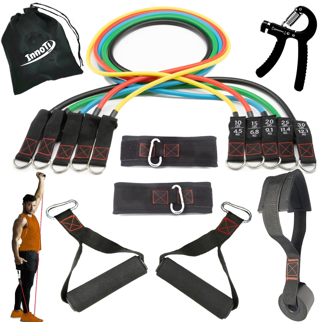 Elastic Bands for Bodybuilding and Fitness - Crossfit Elastic Bands and Home Gym - Latex Resistance Tubes - Padded Handles and Ankle Straps - Door Anchor - 100 and 150 Lb