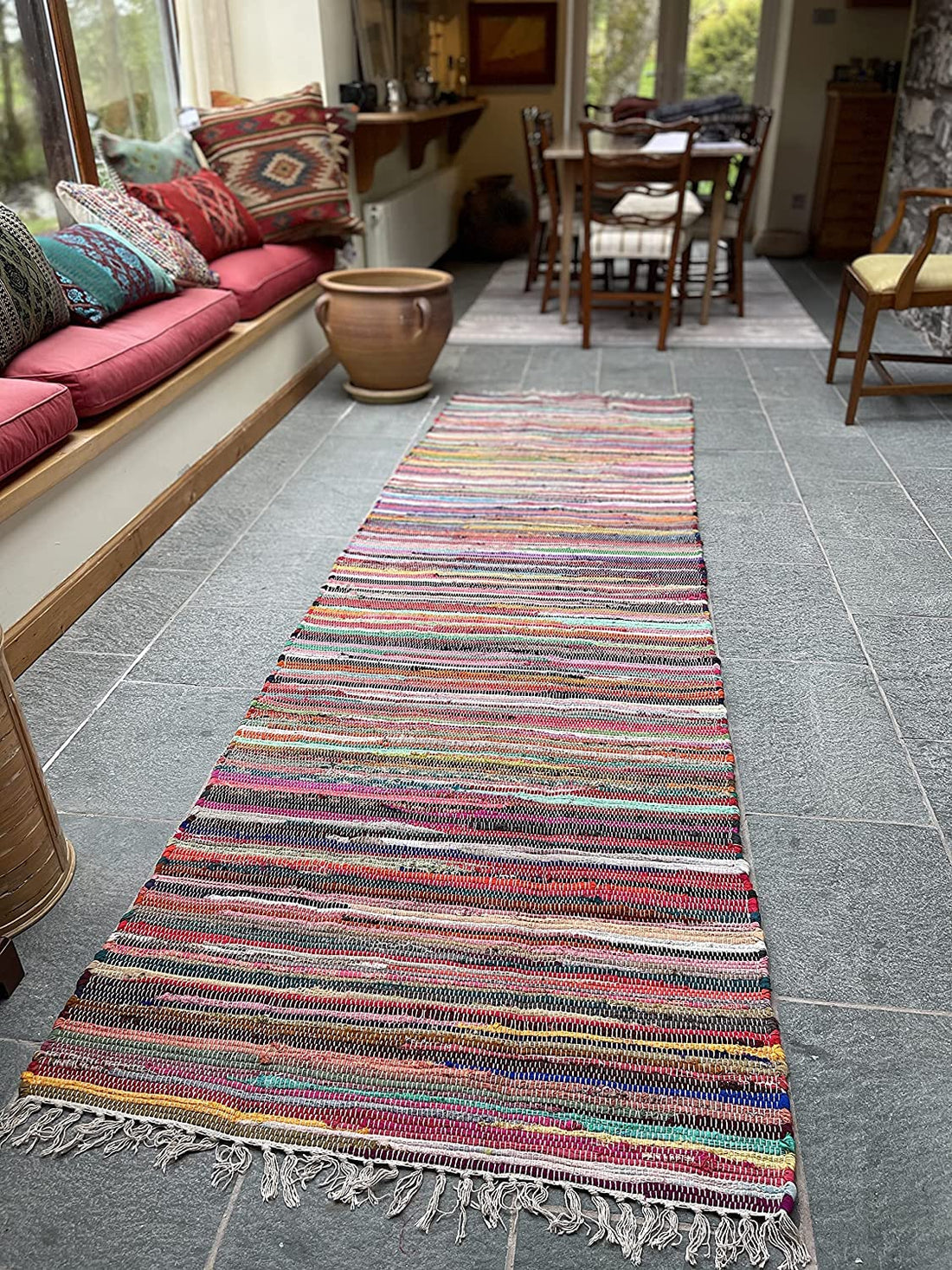 Egypt Antiques Intex Carpet Kilim Hand Made Size 70 * 200 cm Multi Color Recycling Materials
