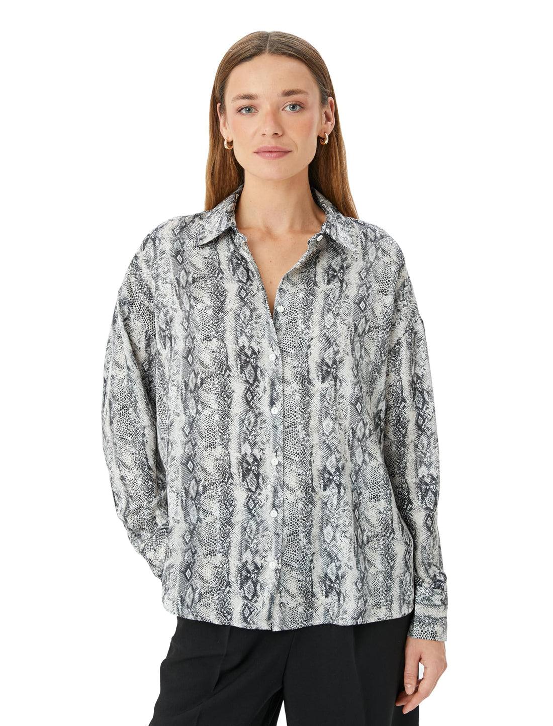 KOTON Womens Printed Satin Shirt Modern