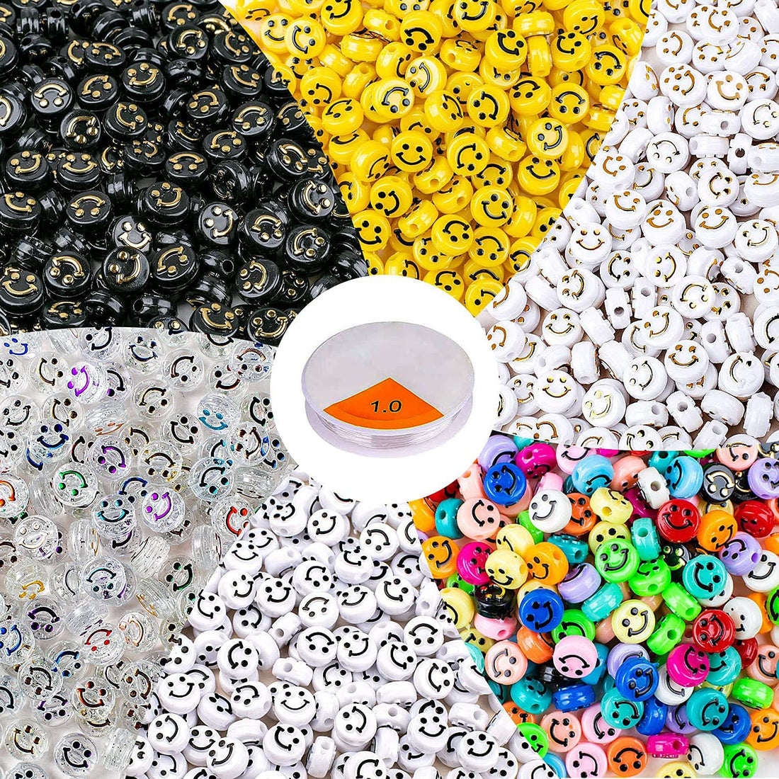 KASTWAVE 300 Pieces Acrylic Smiley Face Beads 6x10mm Colorful Mixed Resin Charms Beads Happy Face Beads for DIY Jewelry Making, Bracelet Necklace Earring Craft Making Supplie