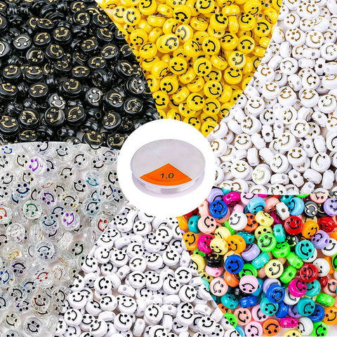 KASTWAVE 300 Pieces Acrylic Smiley Face Beads 6x10mm Colorful Mixed Resin Charms Beads Happy Face Beads for DIY Jewelry Making, Bracelet Necklace Earring Craft Making Supplie