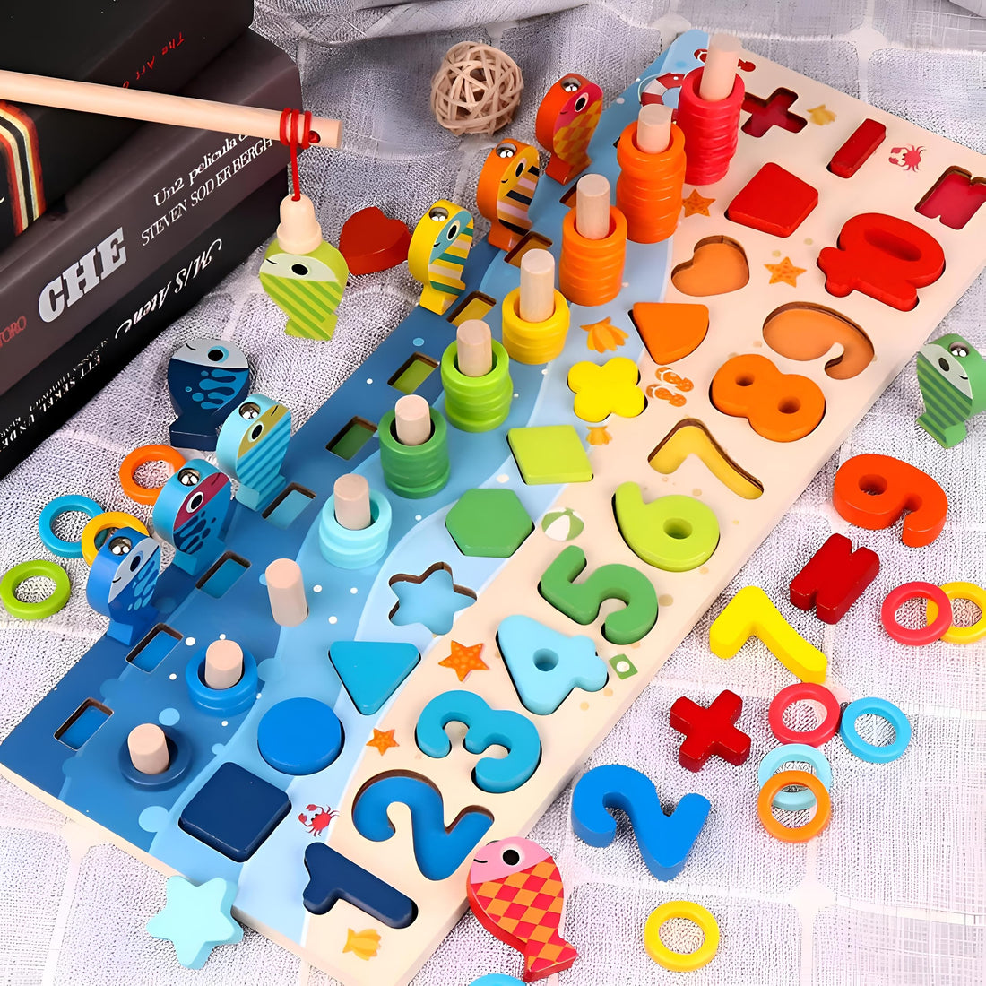 Toy for Kids - Wooden Magnetic Fishing Puzzle for 2-3 Years Old, Improves Fine Motor Skills, Hand Eye Coordination and Focus, 6 in 1 Interactive Playset, Perfect Birthday Surprise for Very Early Age B