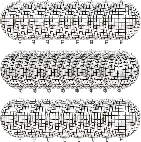 24 Pack 22 Inch Disco Ball Balloon Silver laser 4D Large Inflatable Sphere Aluminum Foil Balloon Silver Mirror Balloon for Disco Dance Party Supplies 70s Disco Party Decorations Baby Shower