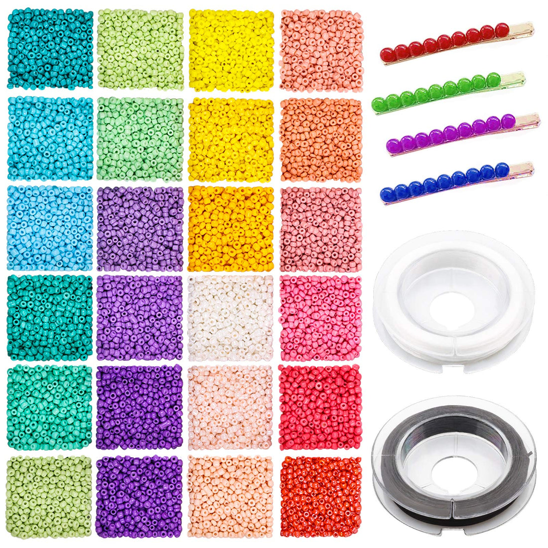 Yholin 2mm Glass Seed Beads for Jewellery Making, Small Beads for Bracelet Making Kit, 7200pcs Glass Beads Craft Pony Beads for DIY Bracelet Necklaces Earrings and Crafting, with Elastic String