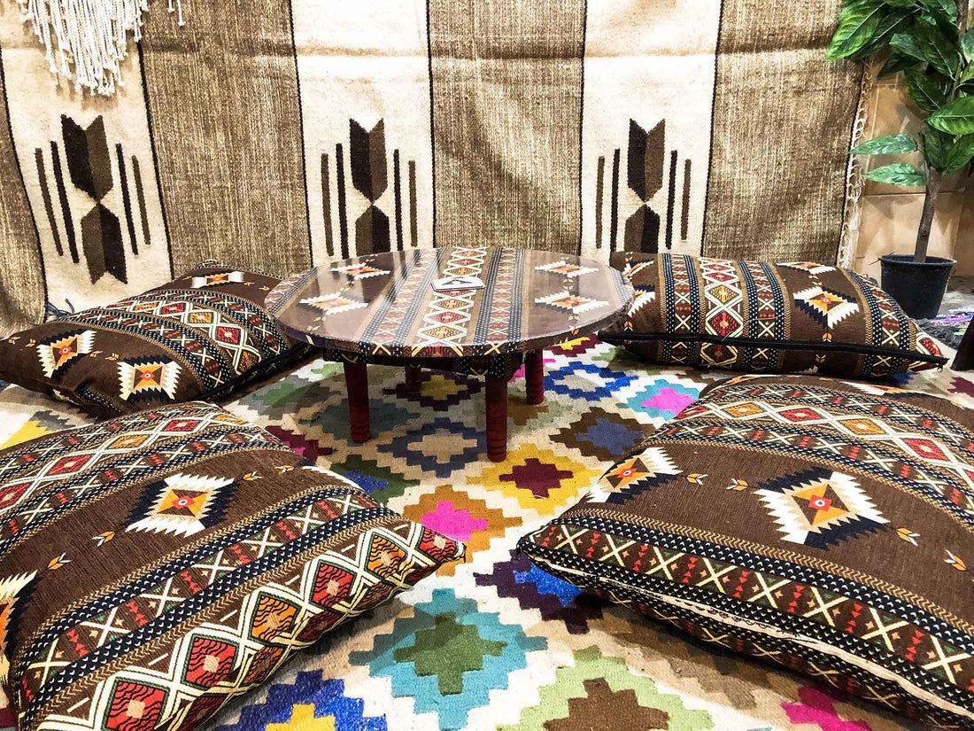 Egypt Antiques Qadah Arabic Color Dark Brown (Tablé + 4 Khaddia) by Gibbet Anx 100% Handmade