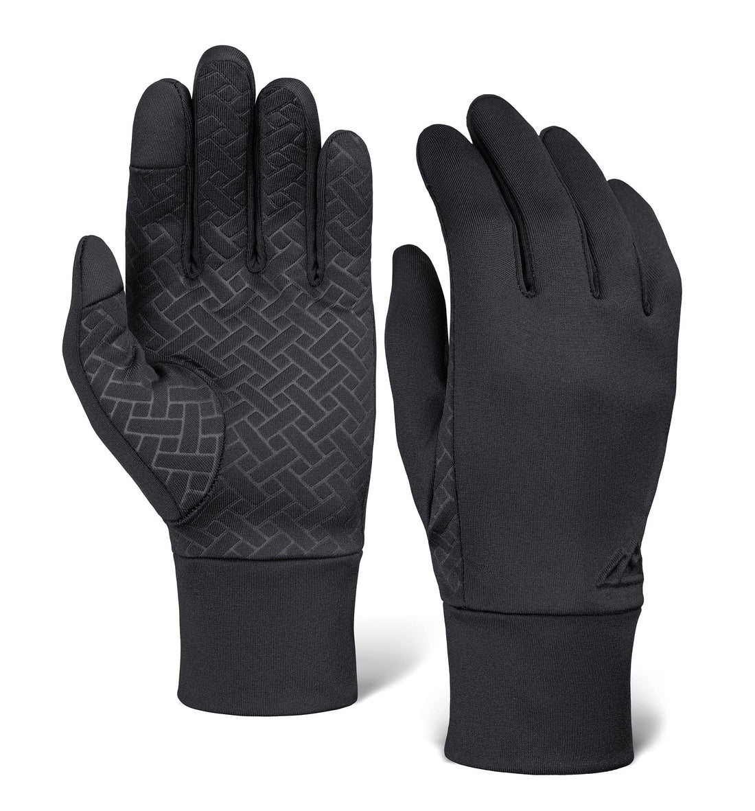 Running gloves with touch screen - black winter glove liners for texting, cycling, driving for men & women - thin, lightweight & warm cold weather thermal sports gloves - two finger touchscreen gloves