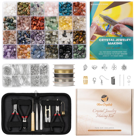 MineCrystals Jewelry Making Kit DIY Natural Crystal Chip Stones Beads Tools kit Jewelry Wires Findings Supplies Instruction Guide Gift Box for Adult Teens Craft Bracelet Earring Necklace