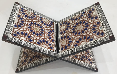 JAZEEL Blue Seashell and Wood Quran Holder - A Decorative Stand with Natural Shell Inlay Designed to Respectfully Hold and Display the Holy Quran for Reading and Decor