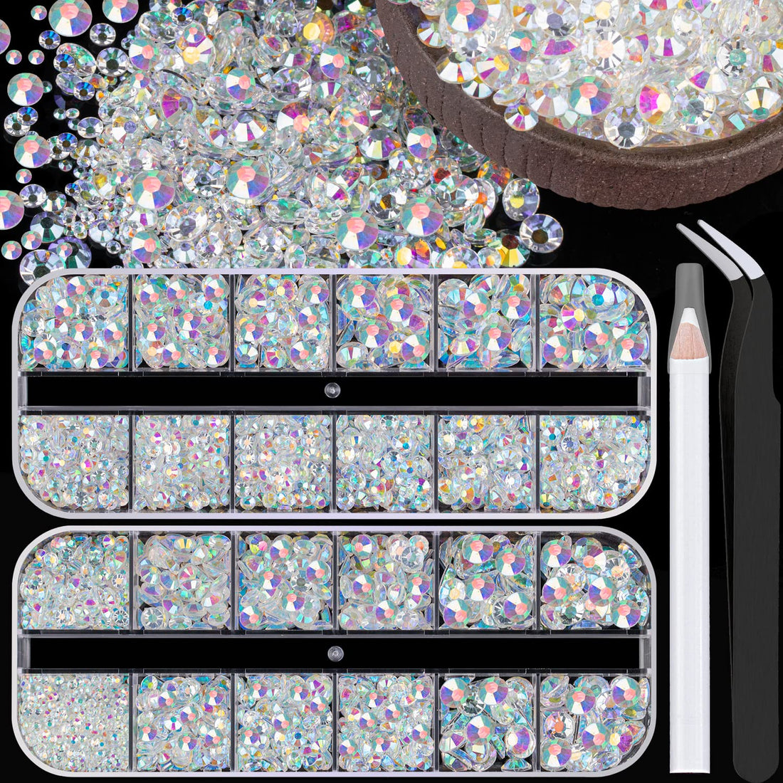 Resin Rhinestones for Crafting, 2/3/4/5/6mm Flatback Jelly Rhinestones, 2 Box Transparent AB Non Hotfix Crystal Gems for Bedazzling Crafts Mugs Tumblers Clothes Makeup Nail