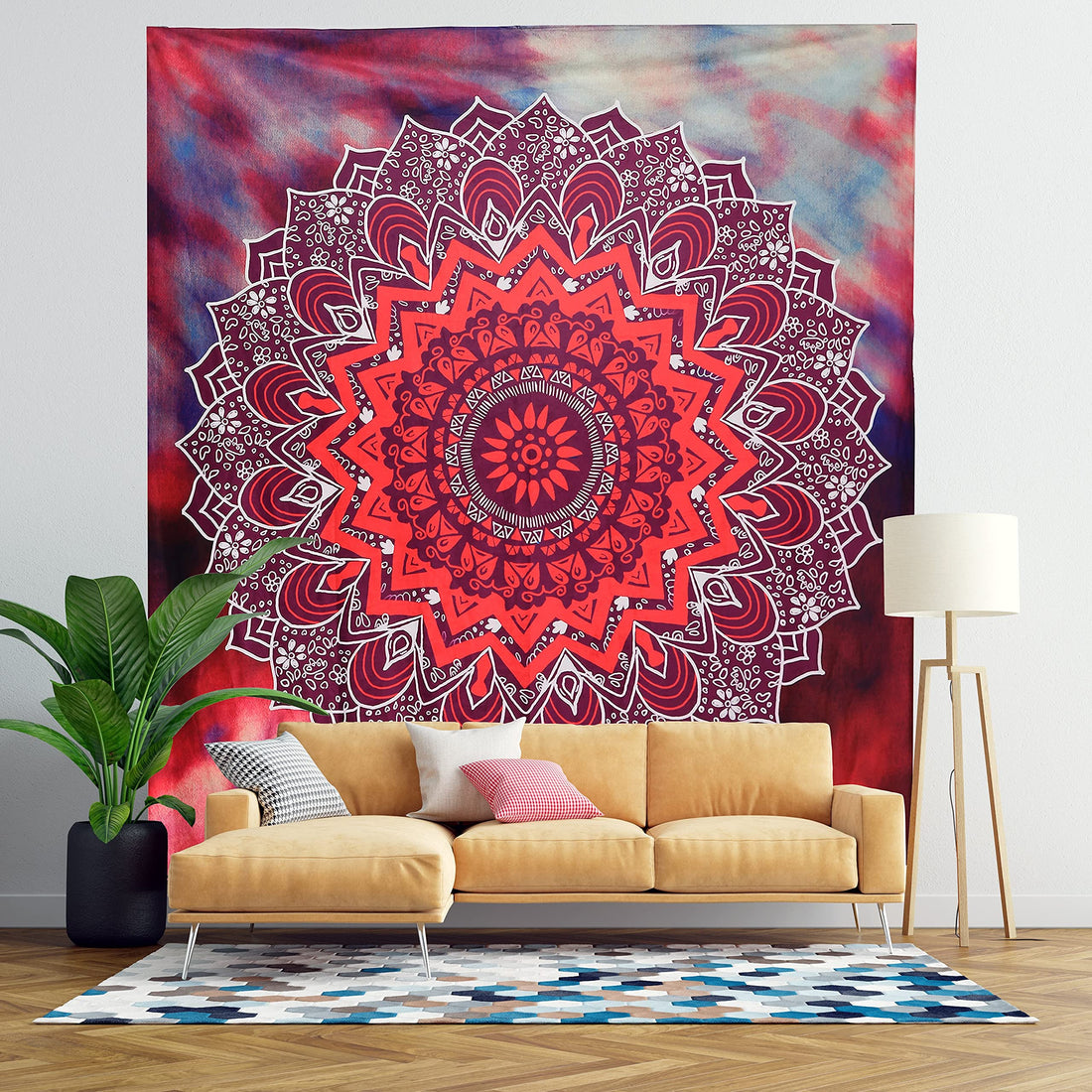 HENDI Godavari Rouge Tapestry - Multi-functional Wall Hanging Indian Art Home Decoration Bedroom Décor Living Room Door Curtain Balcony Sheer Room Divider (Length/Hight 220 x 200 Width CM)