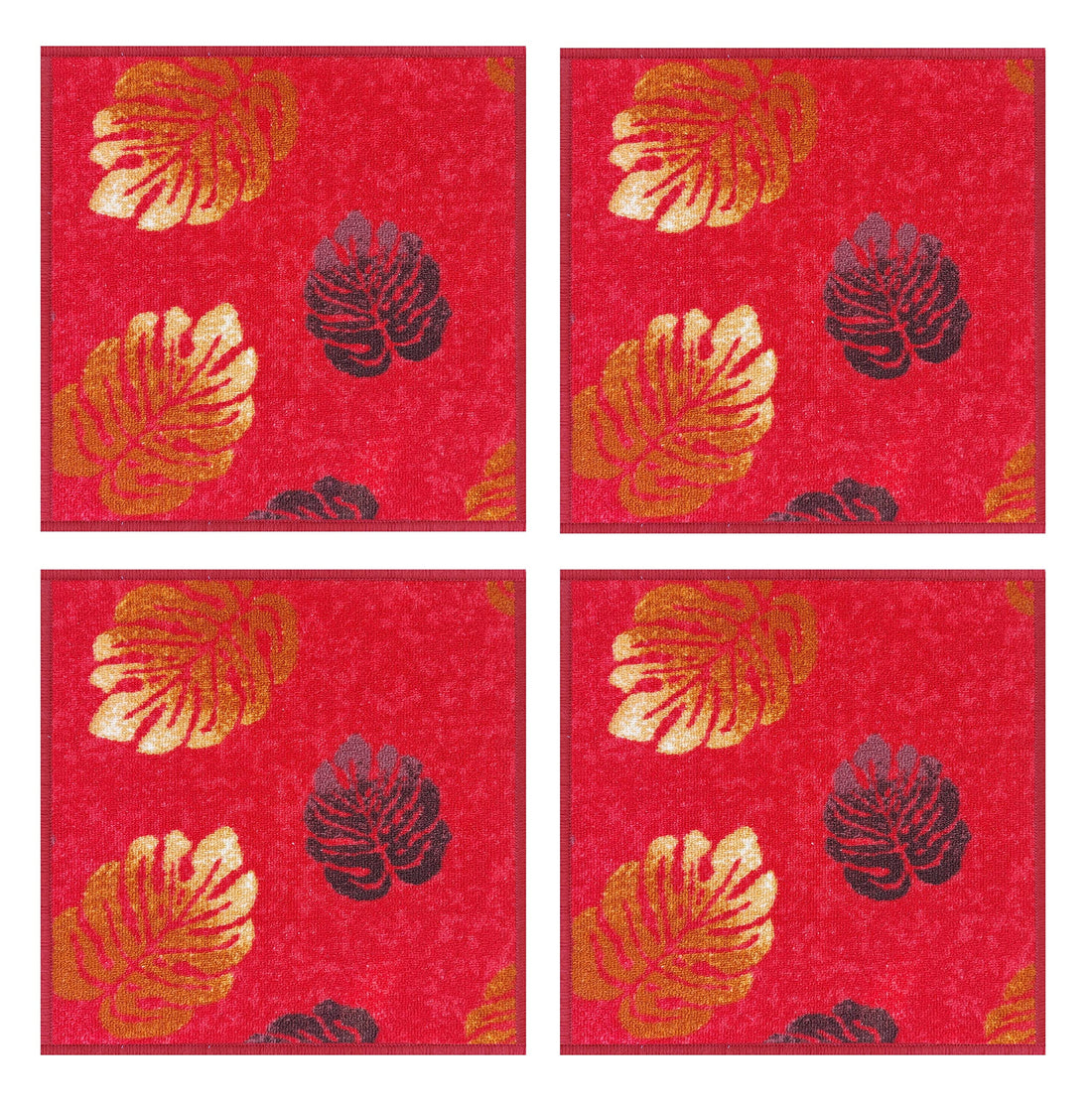 Mac Carpet Square Shape Door Mat (50x50cm, Set of 4 Pieces, Red Leaf)