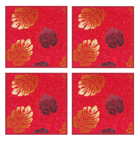 Mac Carpet Square Shape Door Mat (50x50cm, Set of 4 Pieces, Red Leaf)