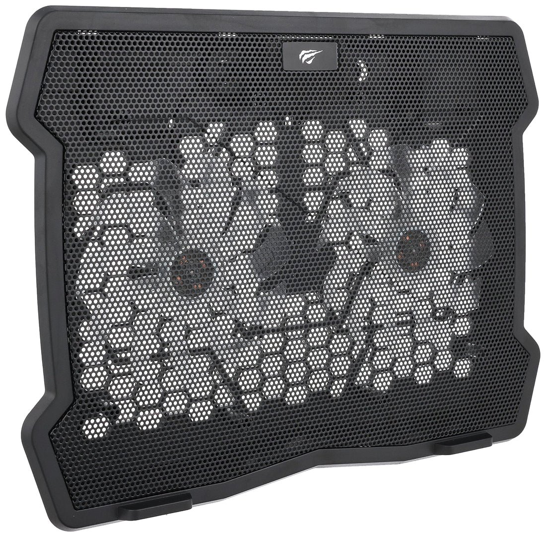 HAVIT F2075 Cooling Blue LED Light Laptop Pad, 2 Powerful Fans, 2 USB-A Charging,Black